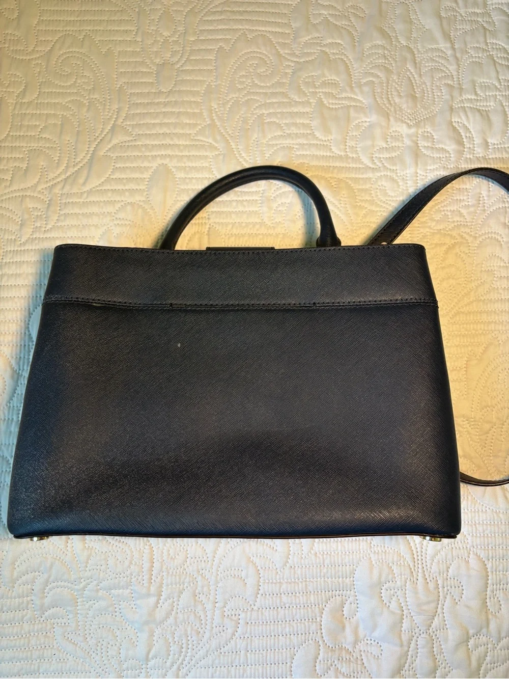 Michael Kors Navy Leather Top-Handle Satchel with Gold Hardware